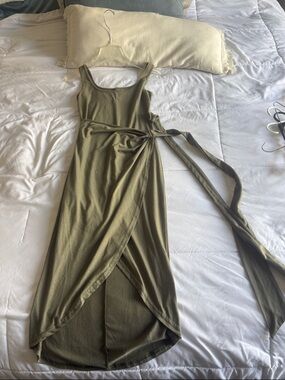 Sleeveless Olive Wrap Maxi Dress